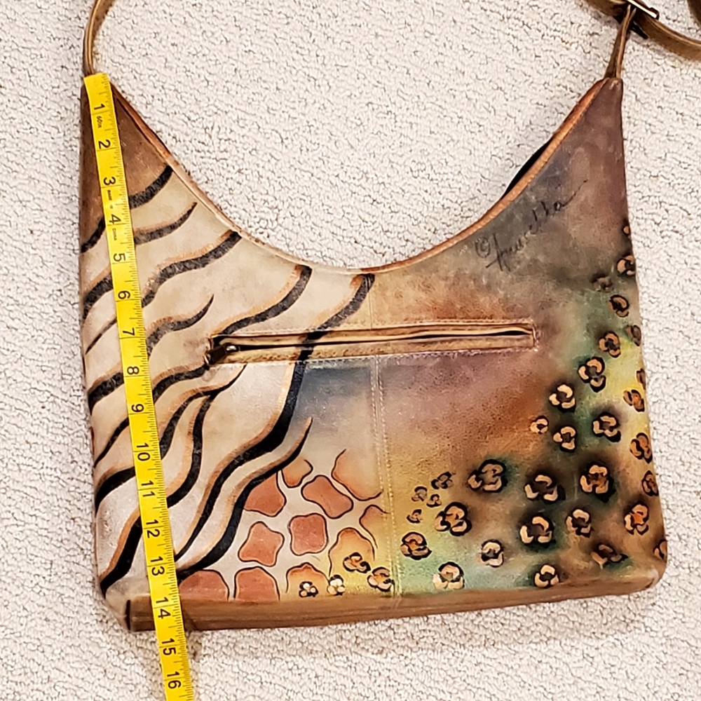 Anuschka Signed Leather Handpainted African Safari+Animal Prints Shoulder Bag - Picture 11 of 16